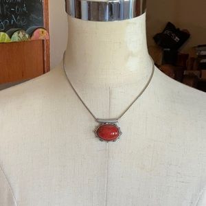 EXPRESS Red/Orange Stone (like coral) and Silver Necklace, Pre-owned
